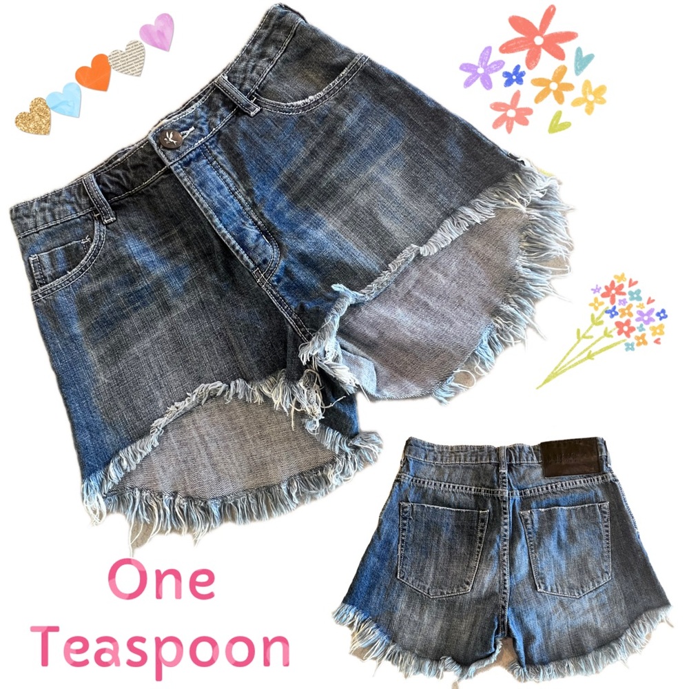 One Teaspoon High Waist Bonita Button up Frayed Sz 27 Jean Short